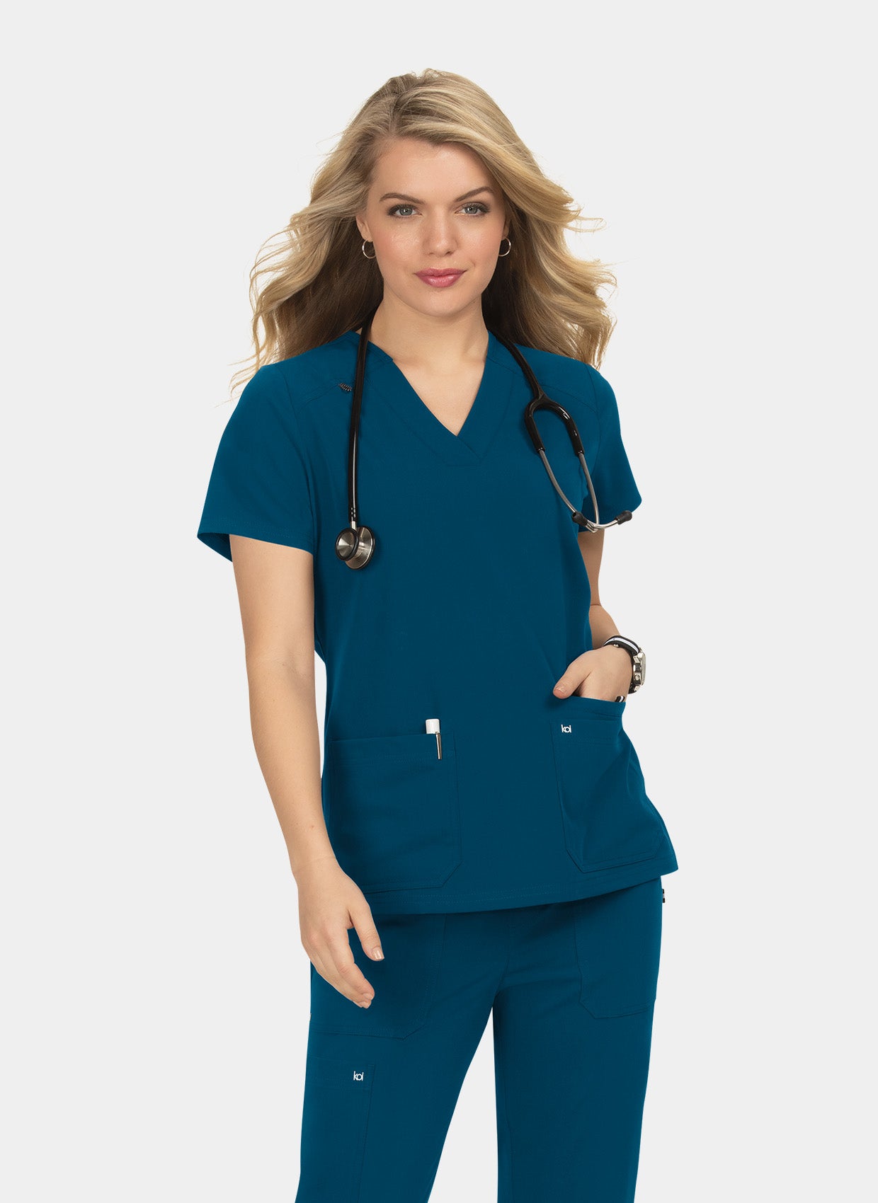 Blouse médicale femme Koi Next Gen Agitation et passion bleu caraibes