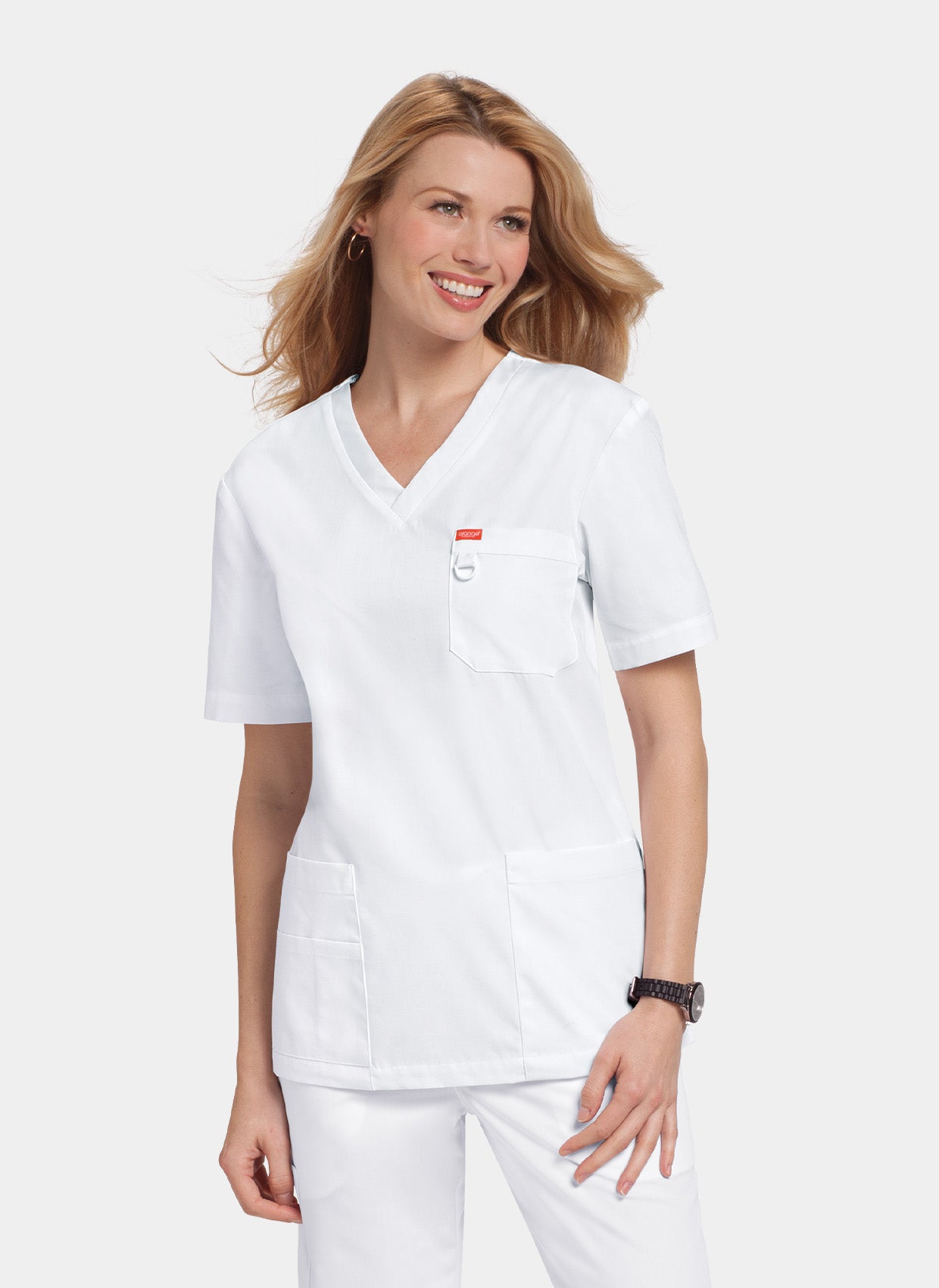 Blouse médicale unisexe Balboa Orange Standard  - Blanc