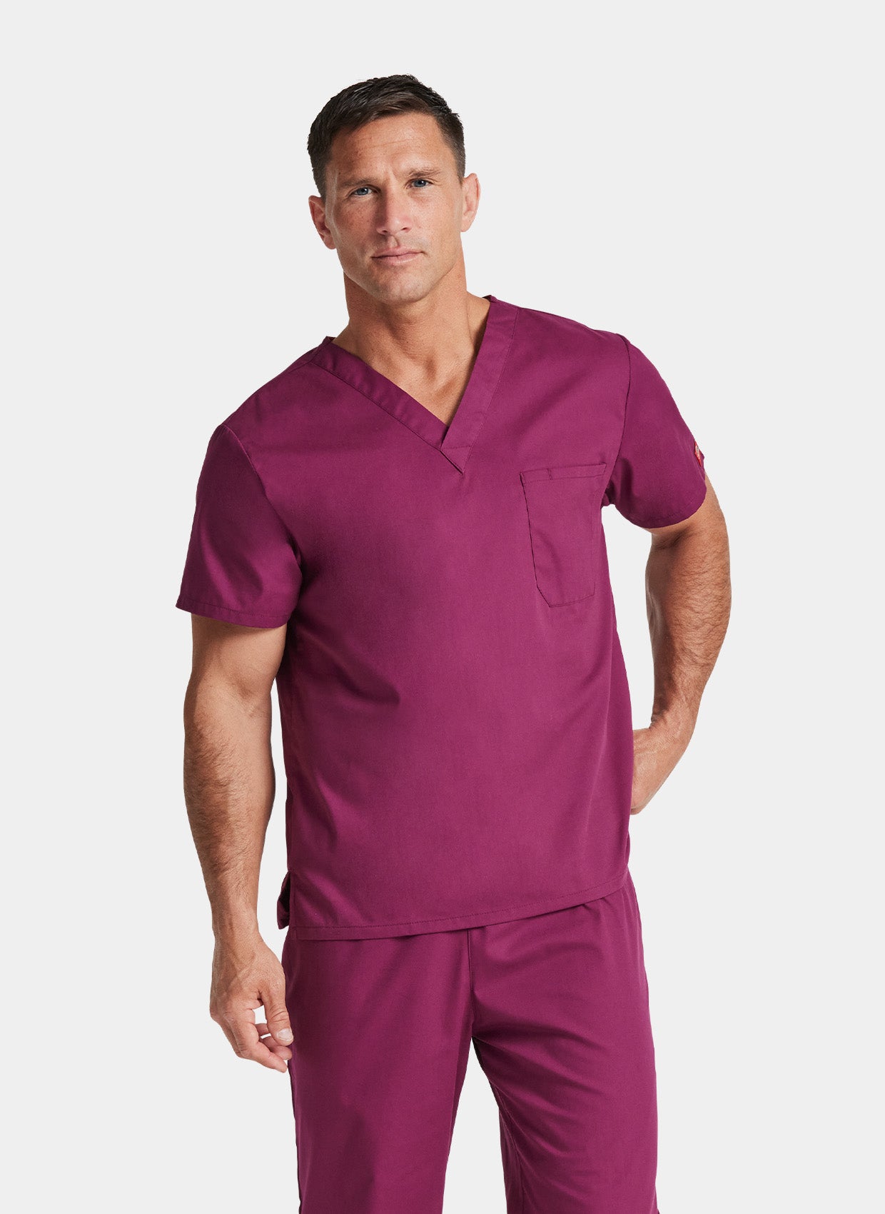 Blouse médicale unisexe Dickies EDS col en V bordeaux